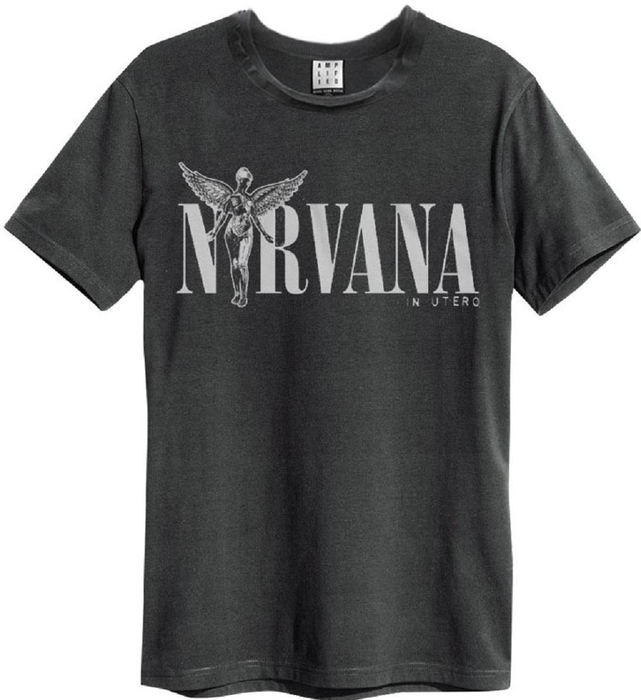 Amplified Mens Tee Nirvana IN Utero Mens T-Shirt Charcoal round Neck Tee Metal
