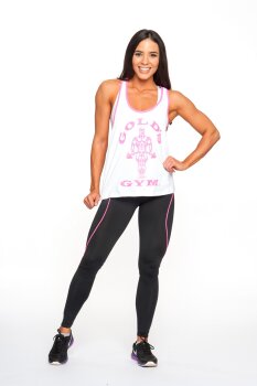 Golds Gym Ladies Loose Fit Muscle Tank White Fitness Ladies Gymwear Cotton Top