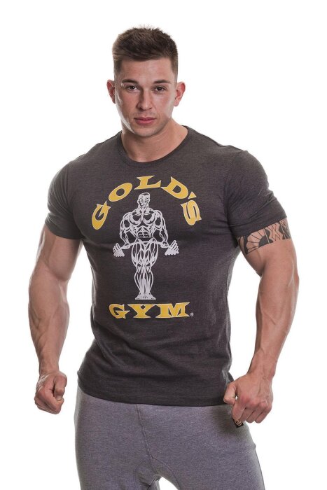 Golds Gym Muscle Joe T-Shirt Bodybuilding Fitness Mens Sports Shirt Charcoal