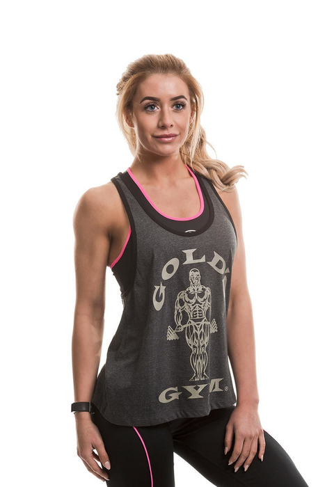 Golds Gym Ladies Loose Fit Muscle Tank Womens Top Charcoal Grey Size XS-L