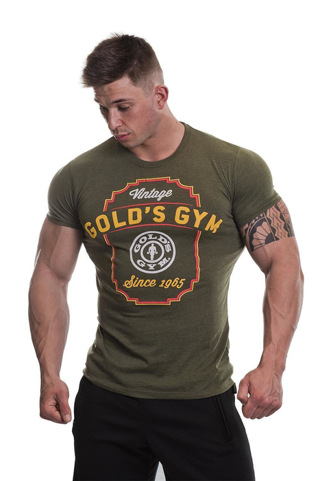 Golds Gym Printed Vintage Style T-Shirt Army Marlin Bodybuilding Fitness Mens