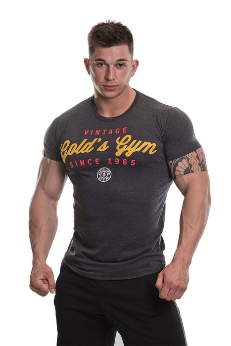 Golds Gym Printed Vintage Style T-Shirt Charcoal Marlin Cotton Bodybuilding