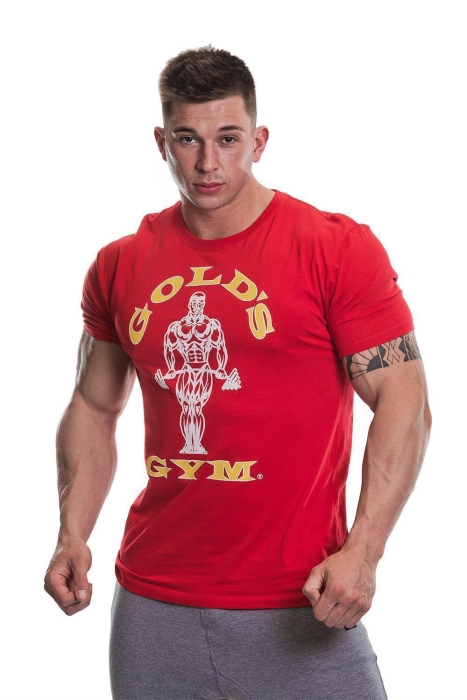 Golds Gym Muscle Joe T-Shirt Bodybuilding Fitness Clothes Red Cotton S
