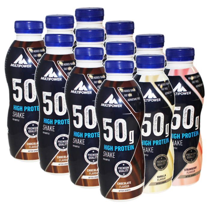 Multipower 50g High Protein Shake 12 x 500ml Flasche Pack Gemischt Schoko und Vanille