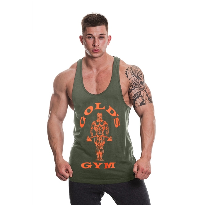 Golds Gym Classic Stringer Tank Top Army Marl/Orange M