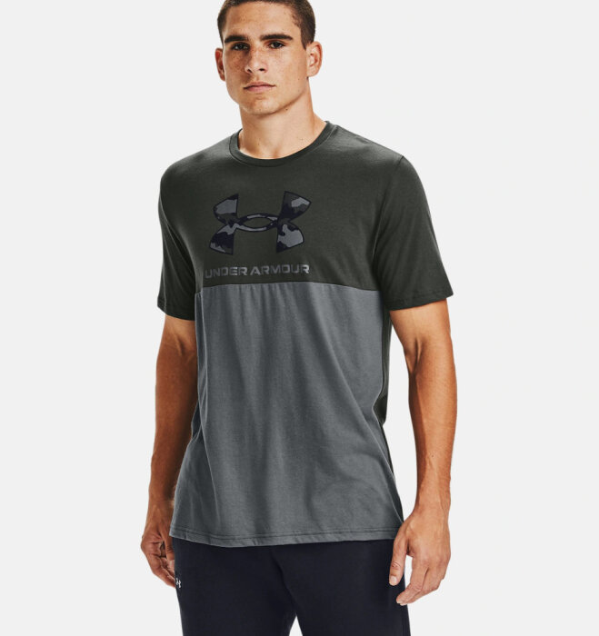 Mens UA Camo Big Logo Short Sleeve Camo Baroque Green XXL