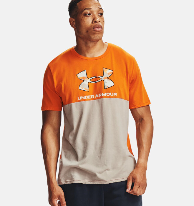 Mens UA Camo Big Logo Short Sleeve Camo Vibe Orange XXXL