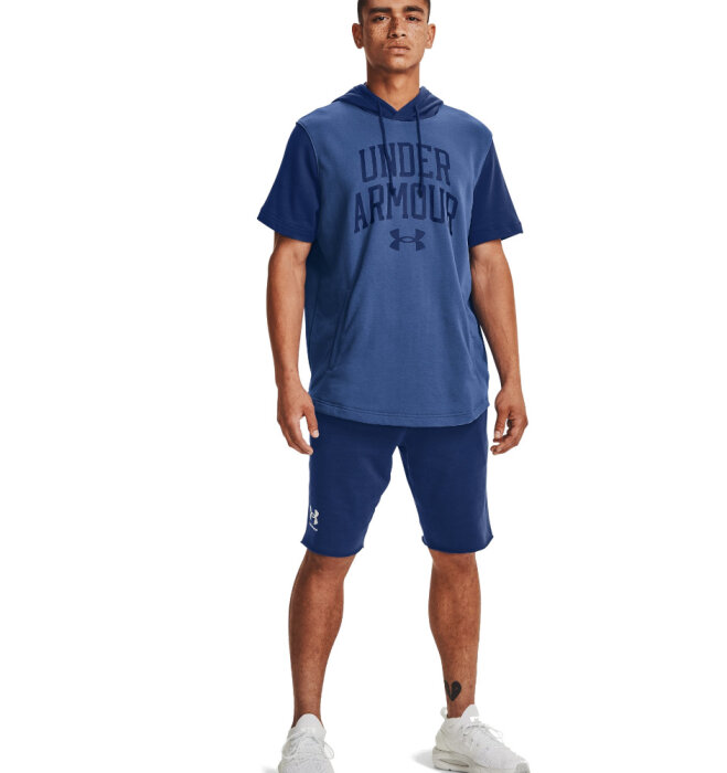Under Armour Mens UA Rival Terry Colorblock Short Sleeve Hoodie Purple