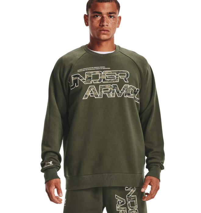 Under Armour Herren UA Rival Fleece Camo Script Pullover Green XXXL