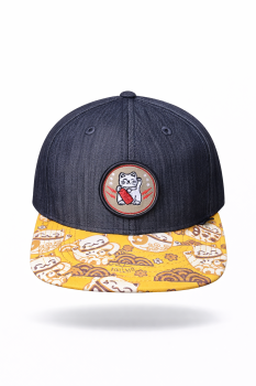 Djinns 6 Panel Snapback Cap LuckyCat Linen Rev. Black