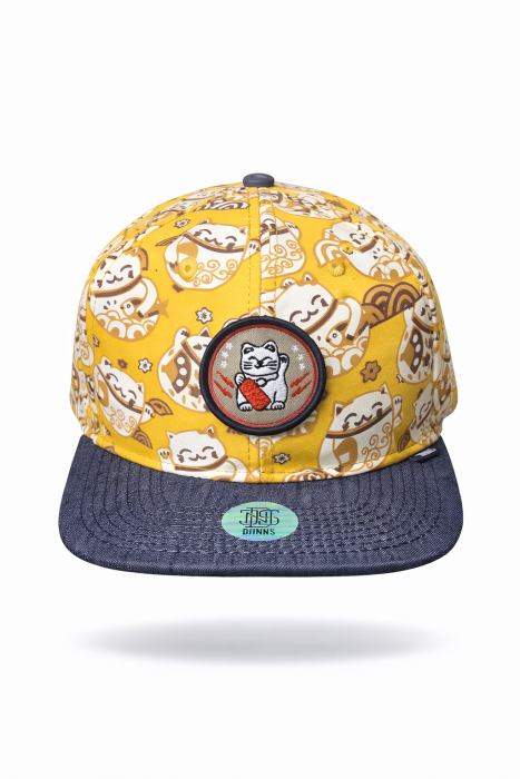 Djinns 6 Panel Snapback Cap LuckyCat Linen Black