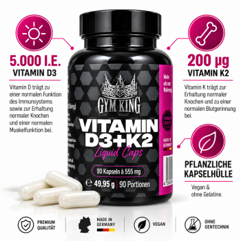 Gym King Vitamin D3+K2 Liquid Caps 90 Kapseln