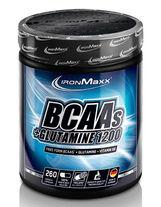 (69,57 Eur / kg) Ironmaxx Bcaa + Glutamine 1200 260 Capsules Can Amino Vit B6